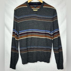 Club Room Merino Wool Striped Lightweight V-neck Sweater size S Wool Pullover